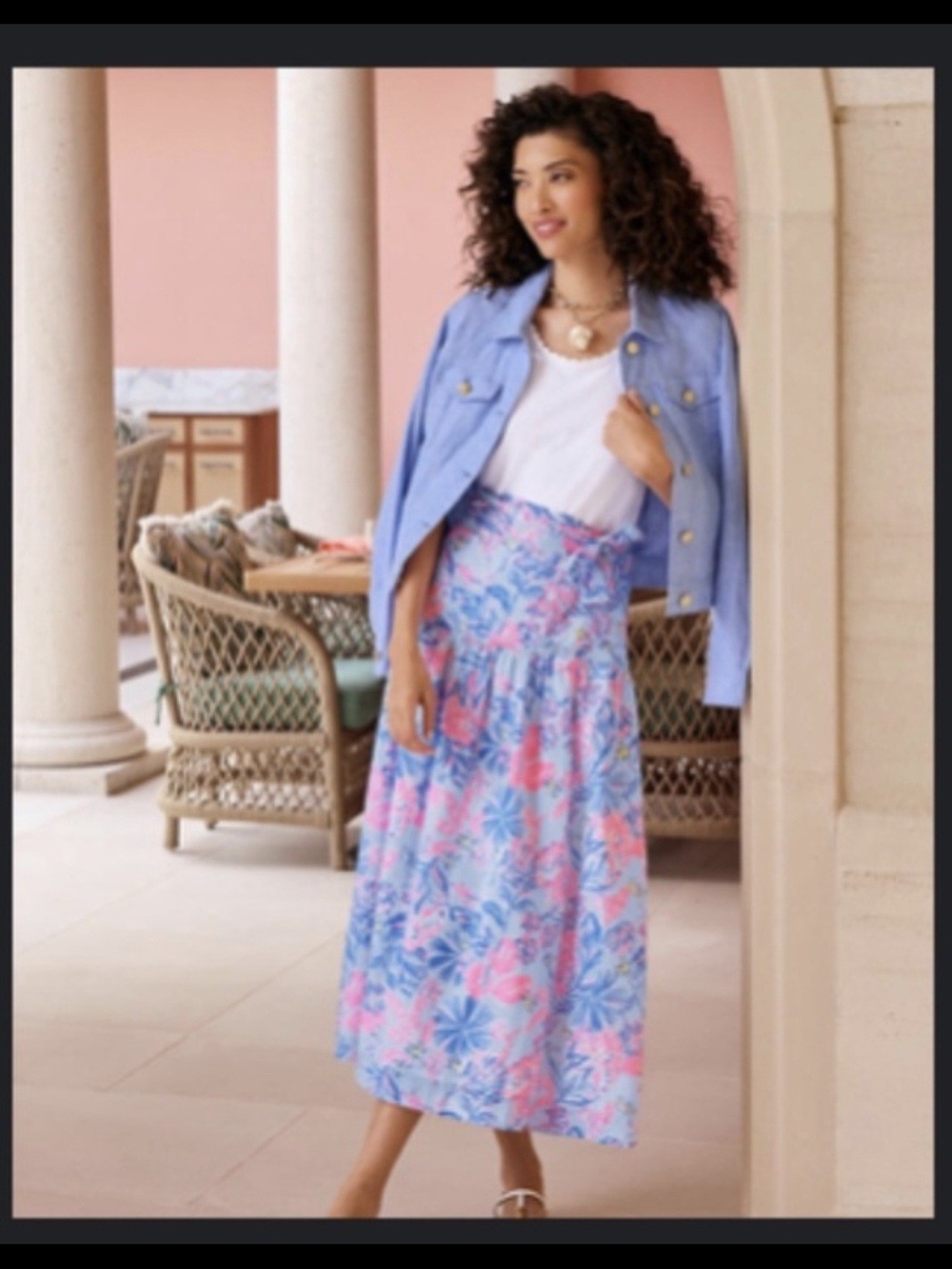 Lilly Pulitzer Pink & Blue Floral Midi Skirt